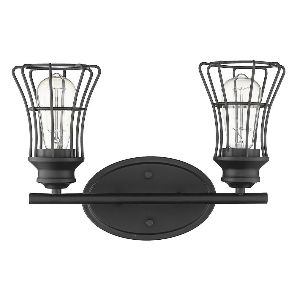 Two Light Matte Black Cage Wall Sconce. Picture 4