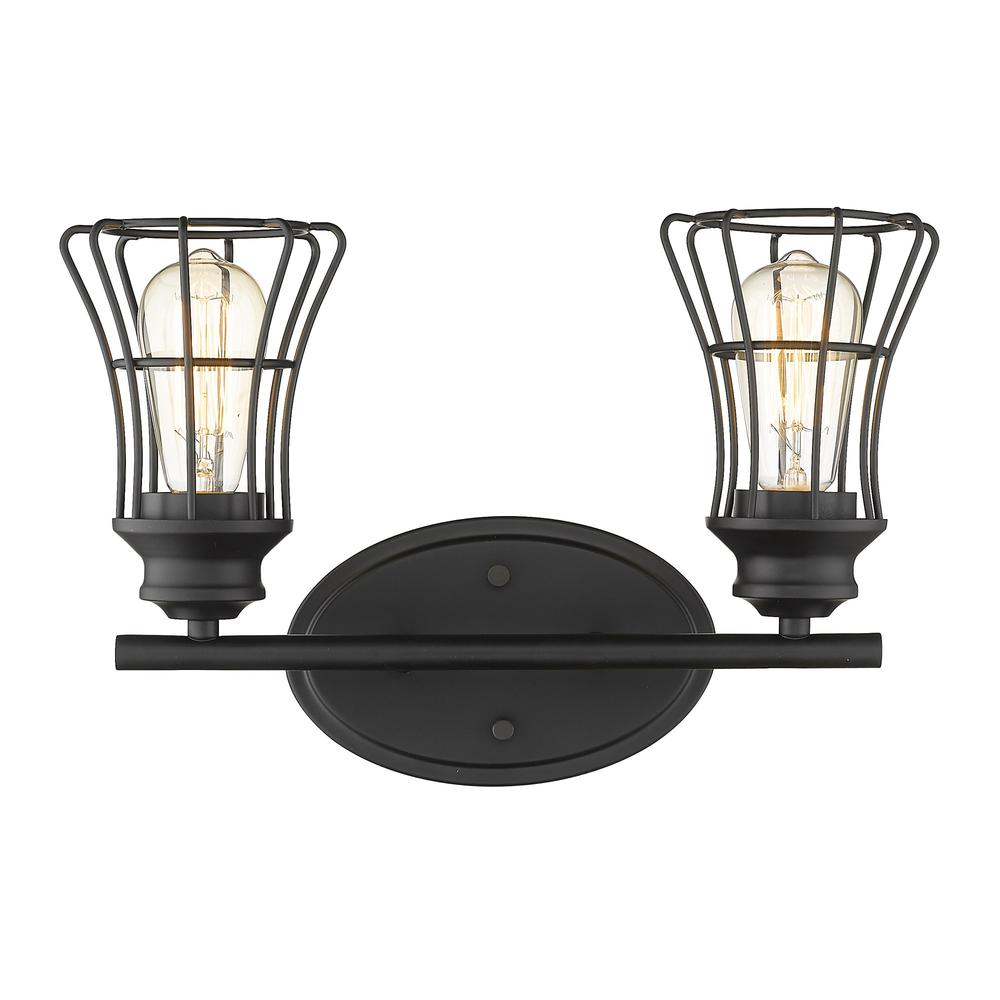 Two Light Matte Black Cage Wall Sconce. Picture 5