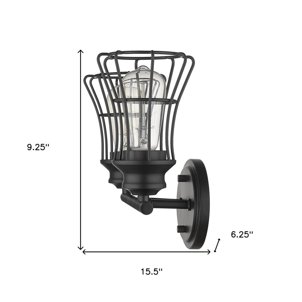 Two Light Matte Black Cage Wall Sconce. Picture 6