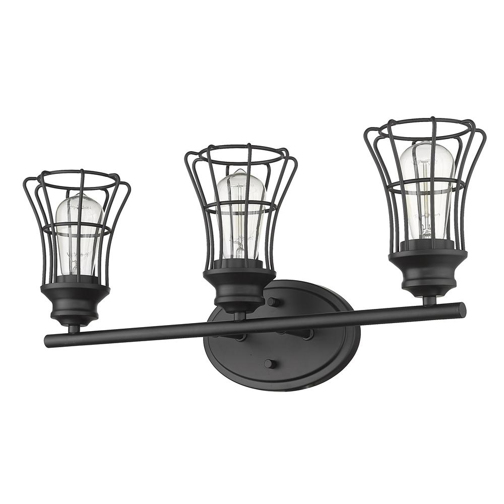 Three Light Matte Black Cage Wall Sconce. Picture 2