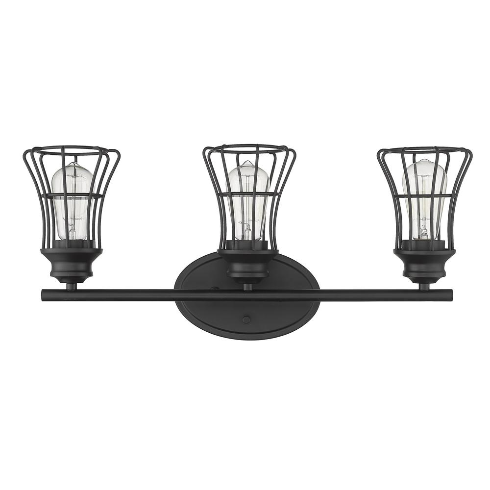 Three Light Matte Black Cage Wall Sconce. Picture 4