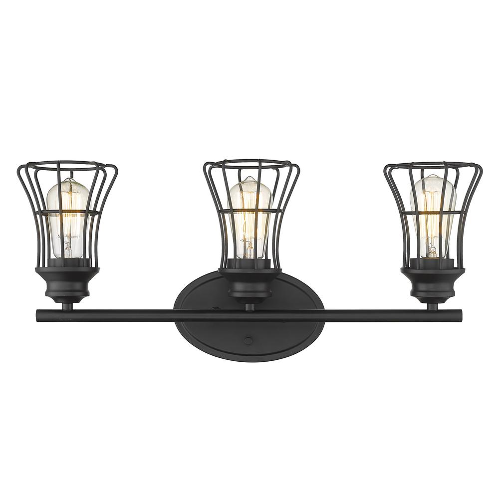 Three Light Matte Black Cage Wall Sconce. Picture 5