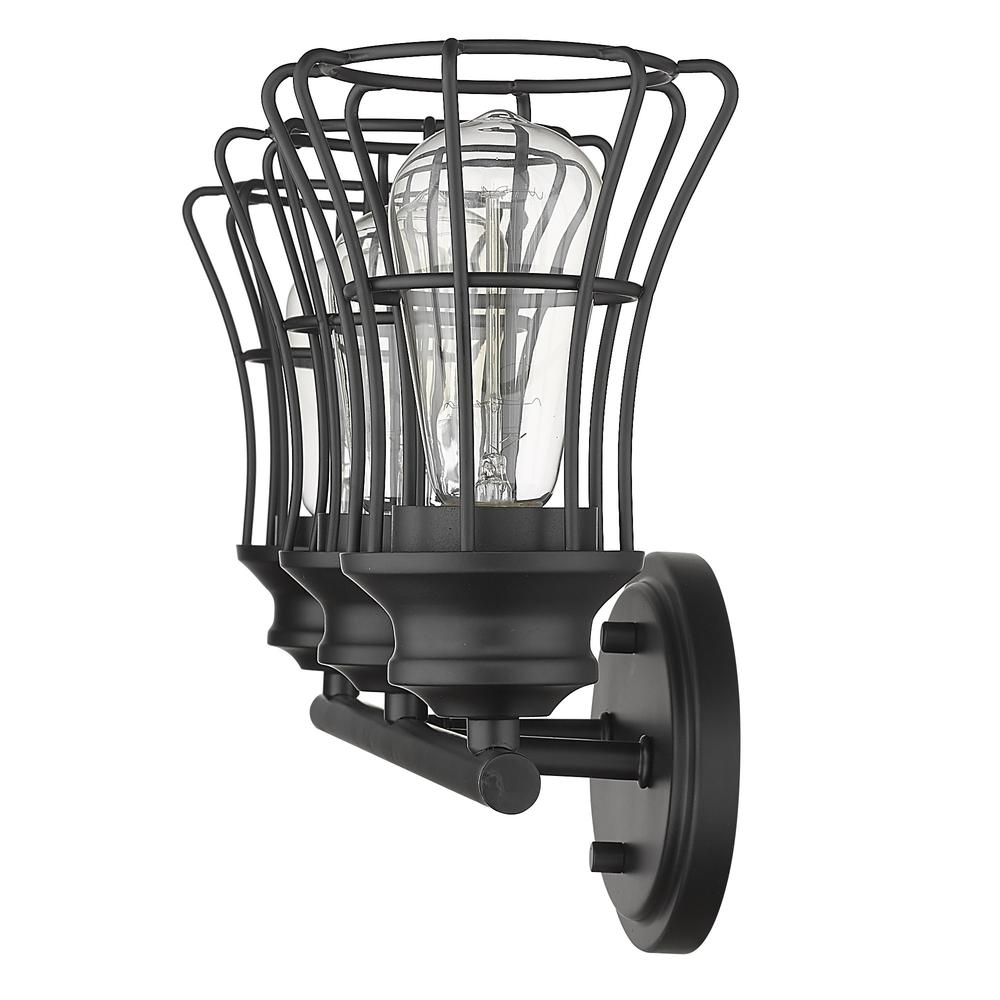 Three Light Matte Black Cage Wall Sconce. Picture 1