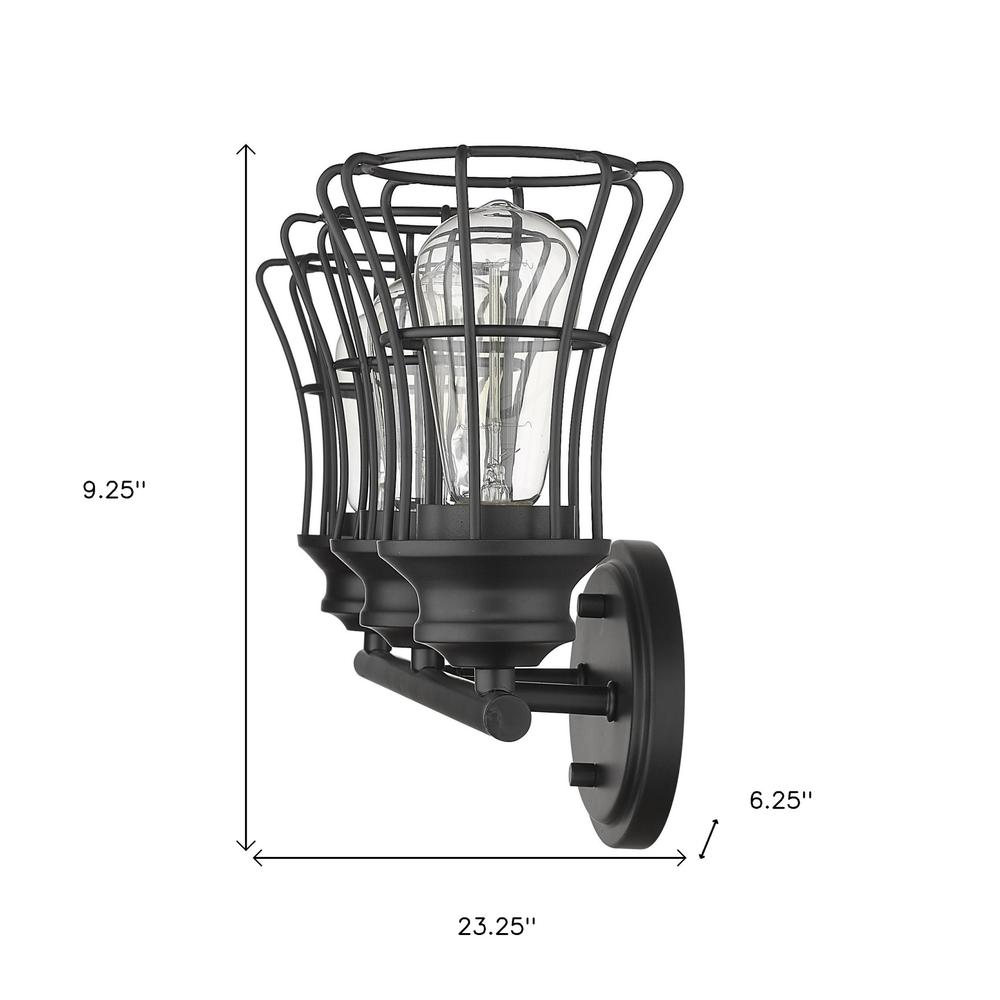 Three Light Matte Black Cage Wall Sconce. Picture 6