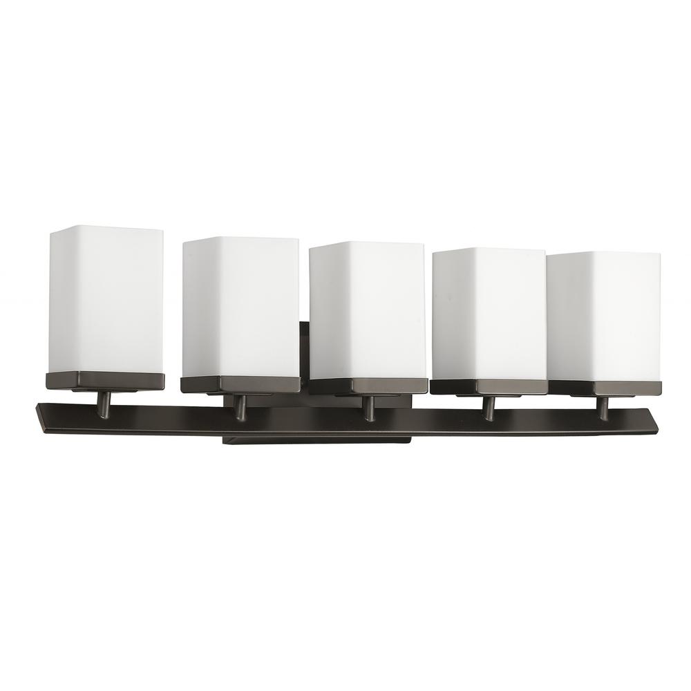 Burgundy 5-Light Oil-Rubbed Bronze Vanity Light With Etched Glass Shades. Picture 2