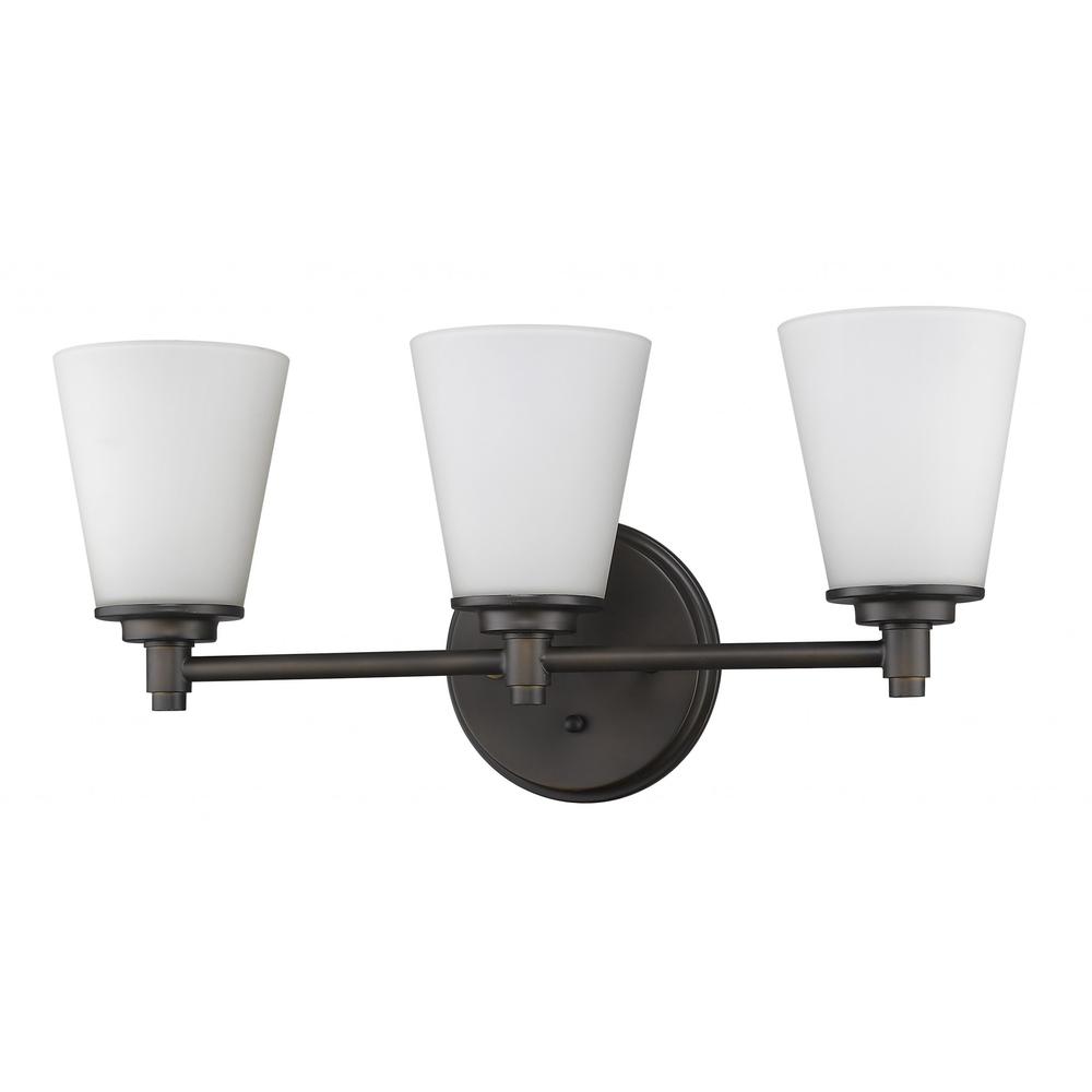 Three Light Bronze Wall Light with Frosted Glass Shade. Picture 1
