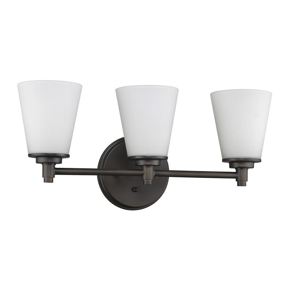 Three Light Bronze Wall Light with Frosted Glass Shade. Picture 2