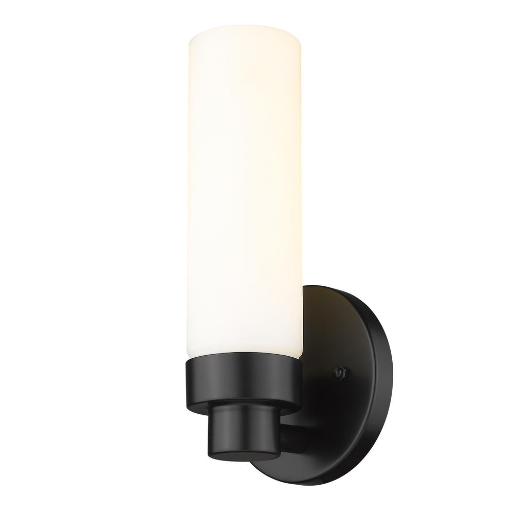 Matte Black Wall Light with Narrow Frosted Glass Shade. Picture 2