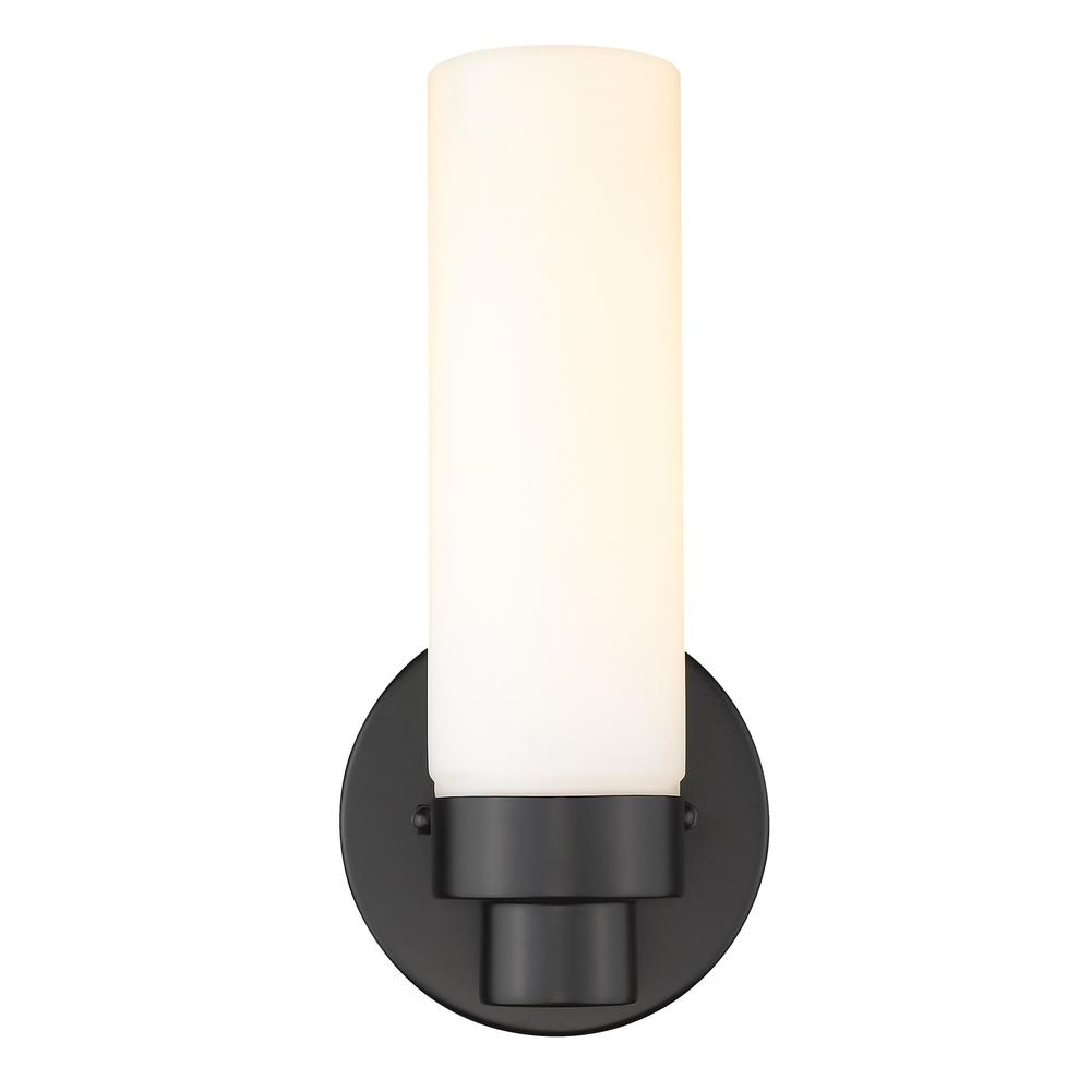 Matte Black Wall Light with Narrow Frosted Glass Shade. Picture 4