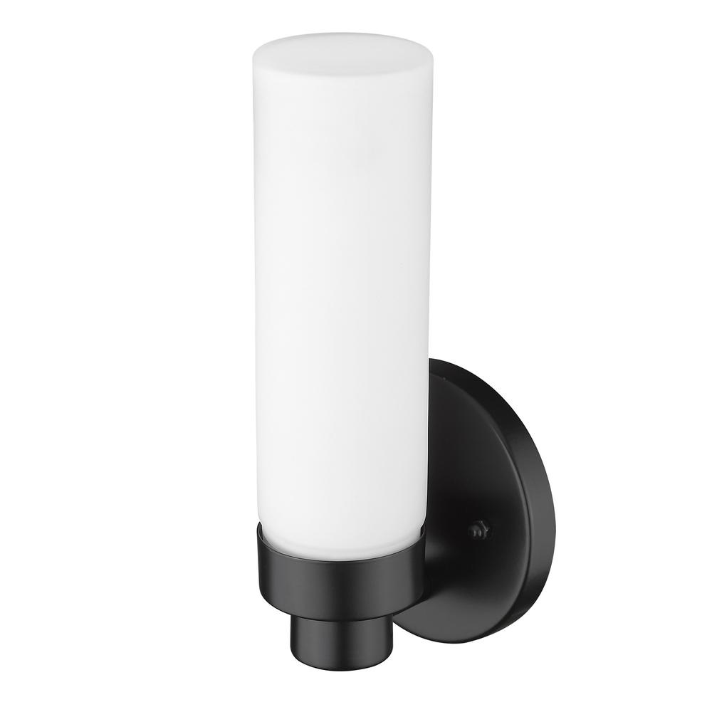 Matte Black Wall Light with Narrow Frosted Glass Shade. Picture 6