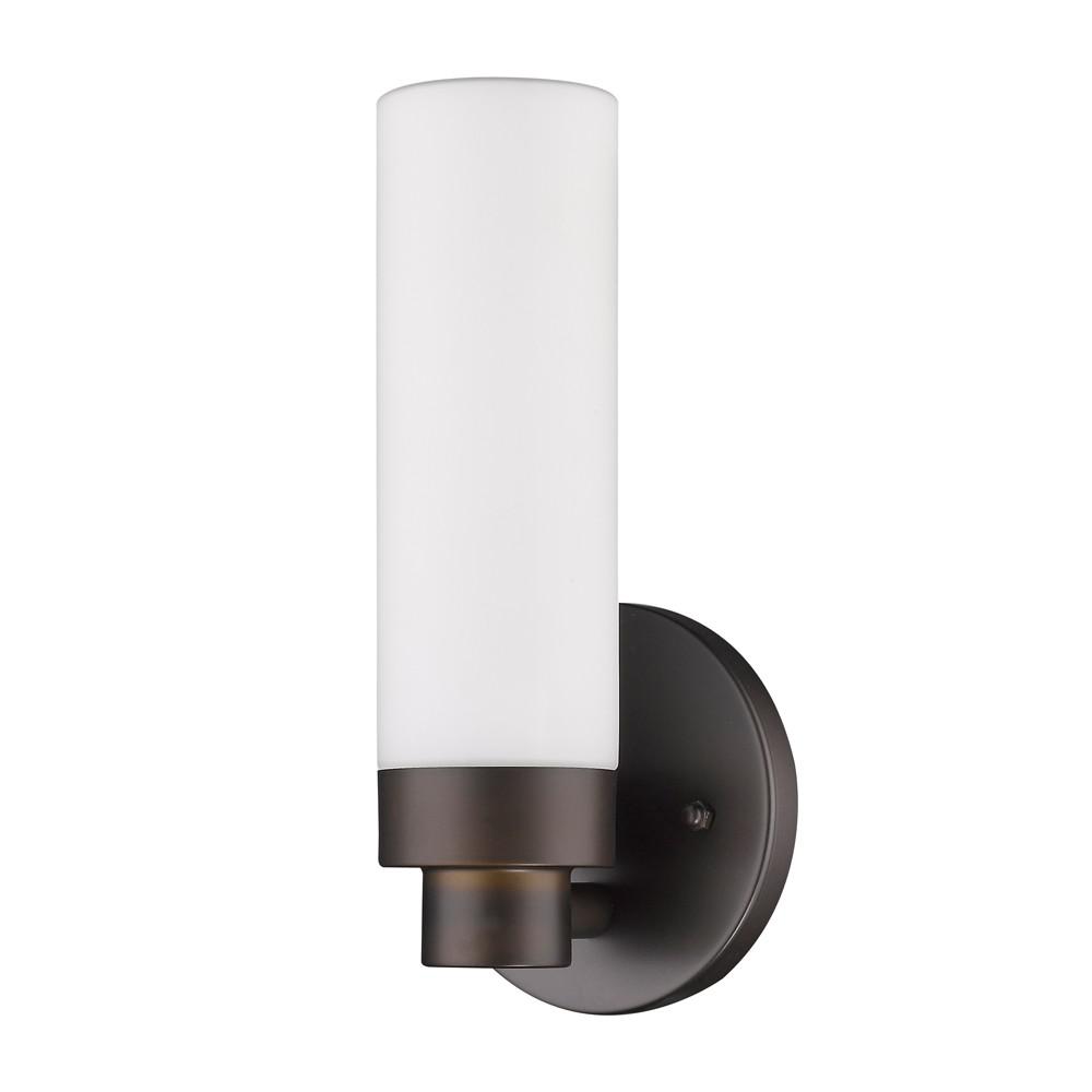 Bronze Wall Light with Narrow Frosted Glass Shade. Picture 1