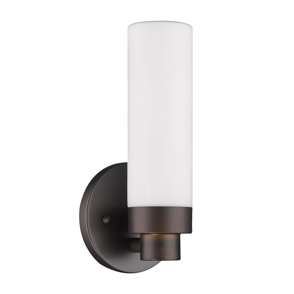 Bronze Wall Light with Narrow Frosted Glass Shade. Picture 2