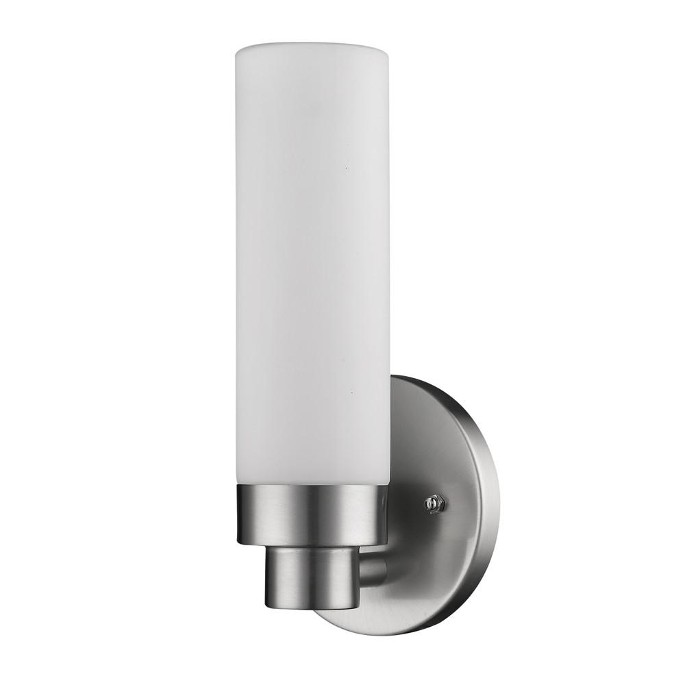 Silver Wall Light with Narrow Frosted Glass Shade. Picture 1