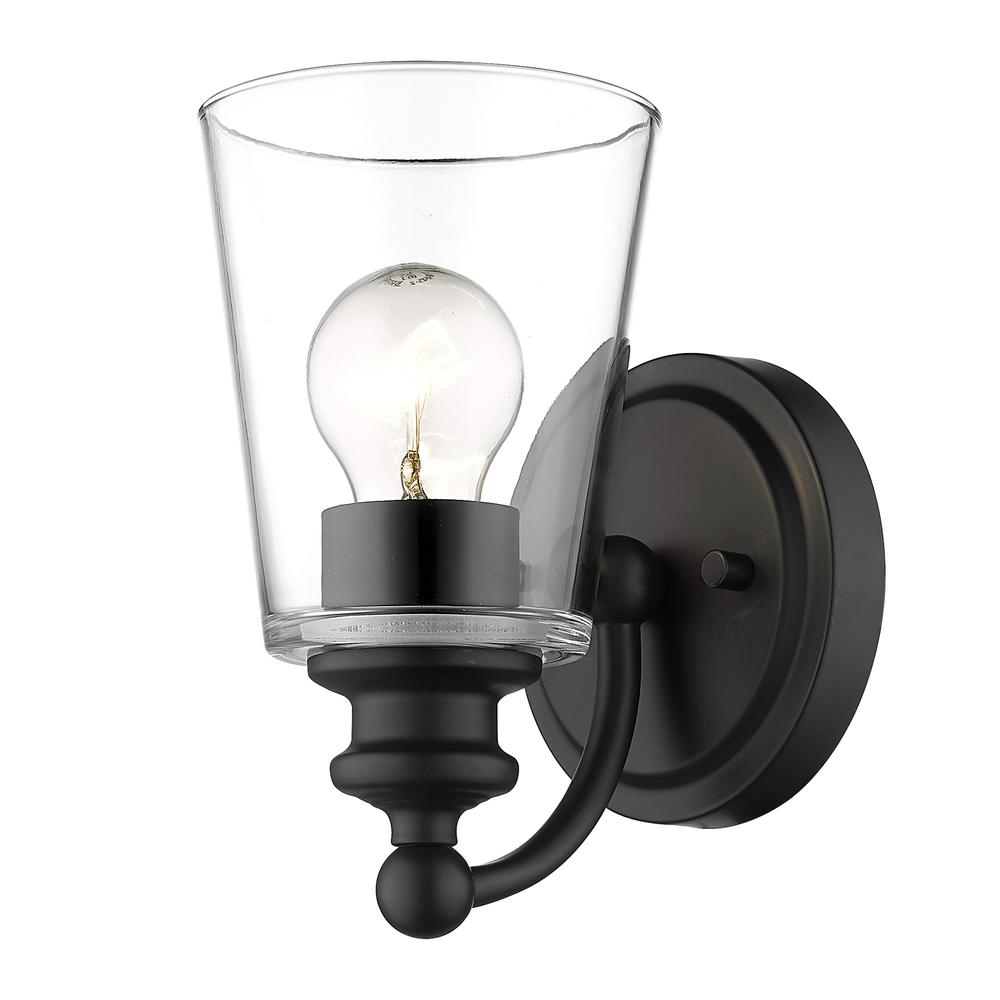 One Light Matte Black Glass Shade Wall Sconce. Picture 2