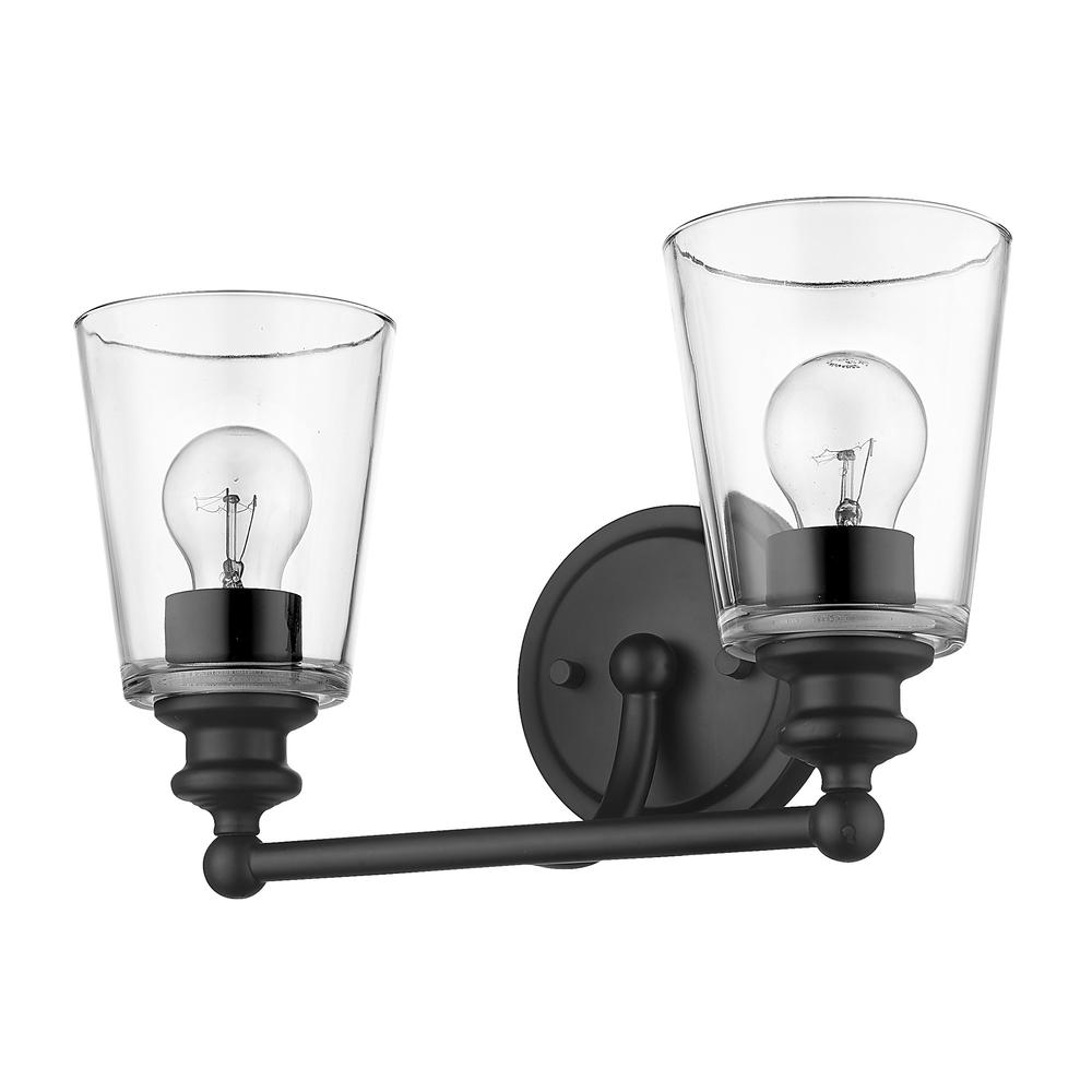 Two Light Matte Black Glass Shade Wall Sconce. Picture 1