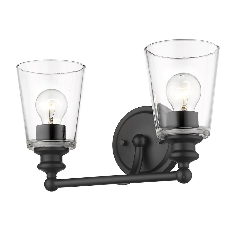 Two Light Matte Black Glass Shade Wall Sconce. Picture 2