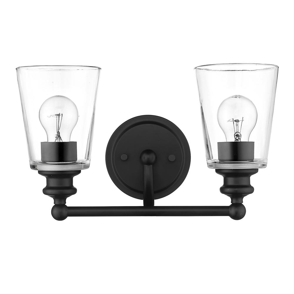 Two Light Matte Black Glass Shade Wall Sconce. Picture 3