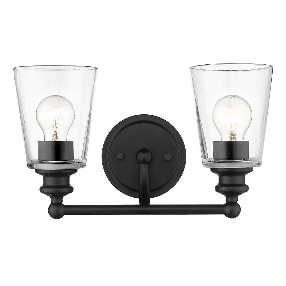 Two Light Matte Black Glass Shade Wall Sconce. Picture 4