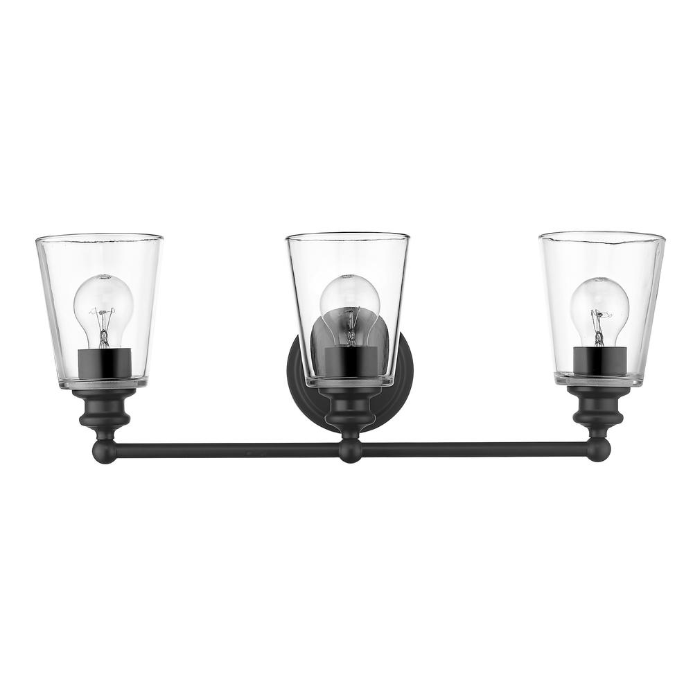 Three Light Matte Black Glass Shade Wall Sconce. Picture 3