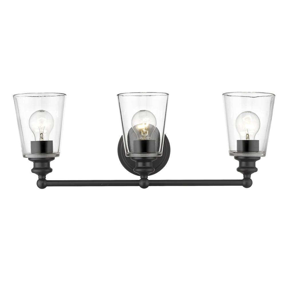 Three Light Matte Black Glass Shade Wall Sconce. Picture 4