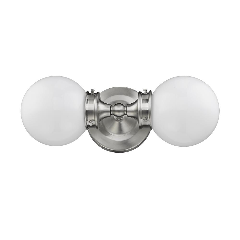 Two Light Silver Wall Sconce with Round Frosted Glass Shade. Picture 2