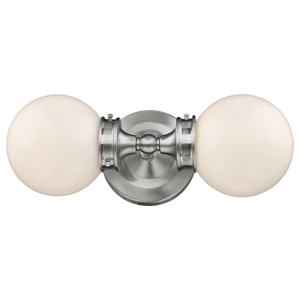 Two Light Silver Wall Sconce with Round Frosted Glass Shade. Picture 3