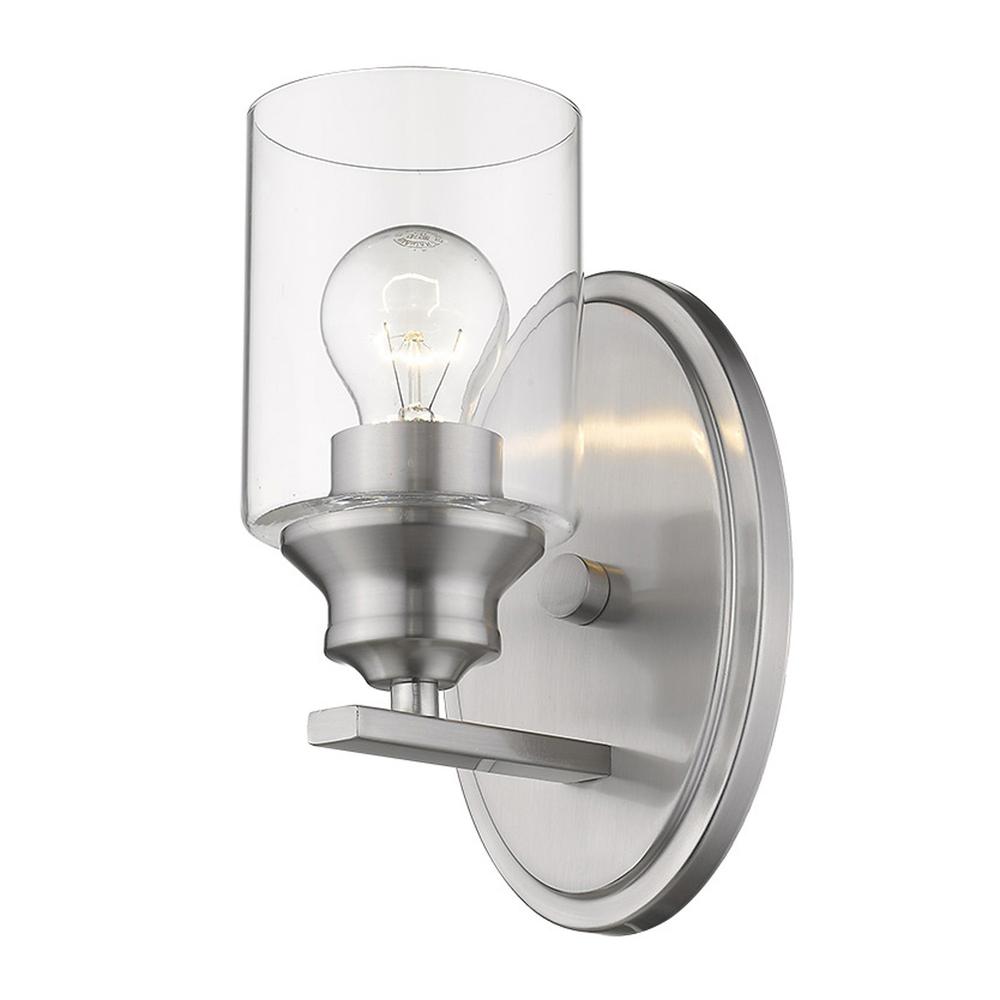 One Light Silver Wall Light with Clear Glass Shade. Picture 2