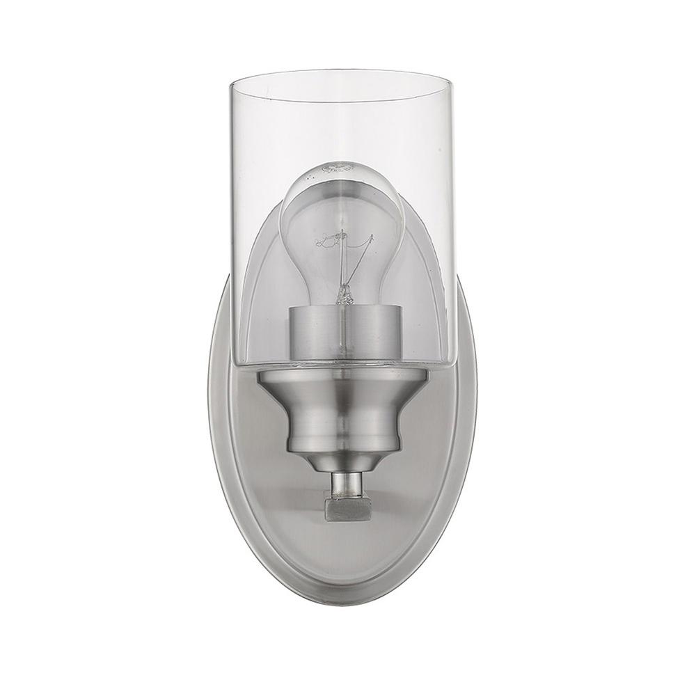 One Light Silver Wall Light with Clear Glass Shade. Picture 1