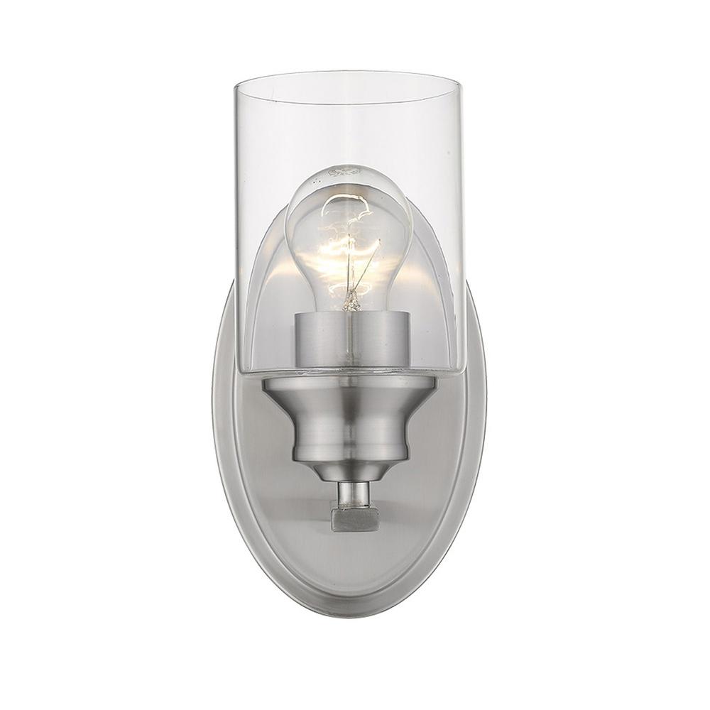 One Light Silver Wall Light with Clear Glass Shade. Picture 3