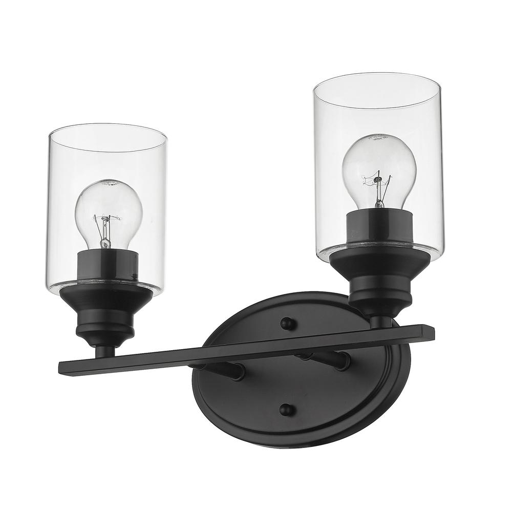 Two Light Matte Black Wall Light with Clear Glass Shade. Picture 1
