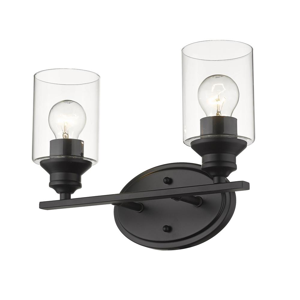 Two Light Matte Black Wall Light with Clear Glass Shade. Picture 2