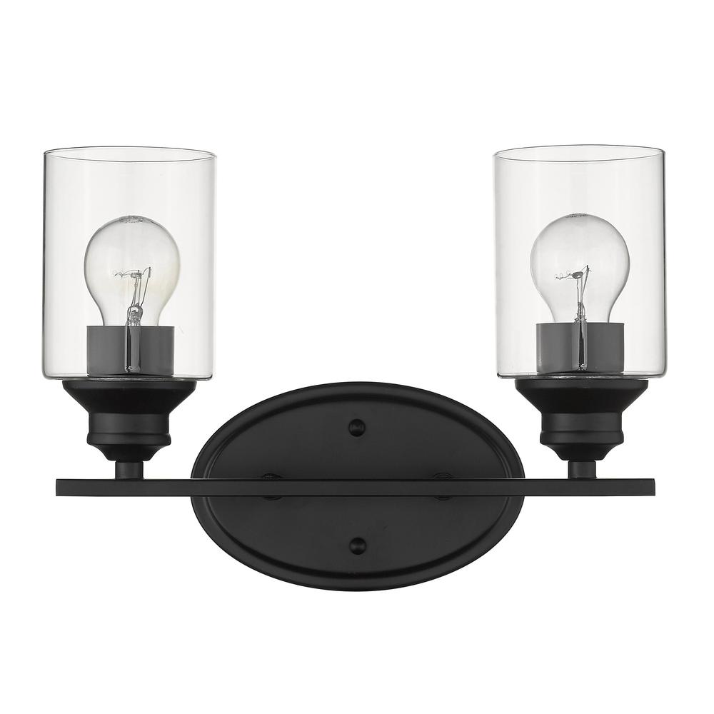 Two Light Matte Black Wall Light with Clear Glass Shade. Picture 3