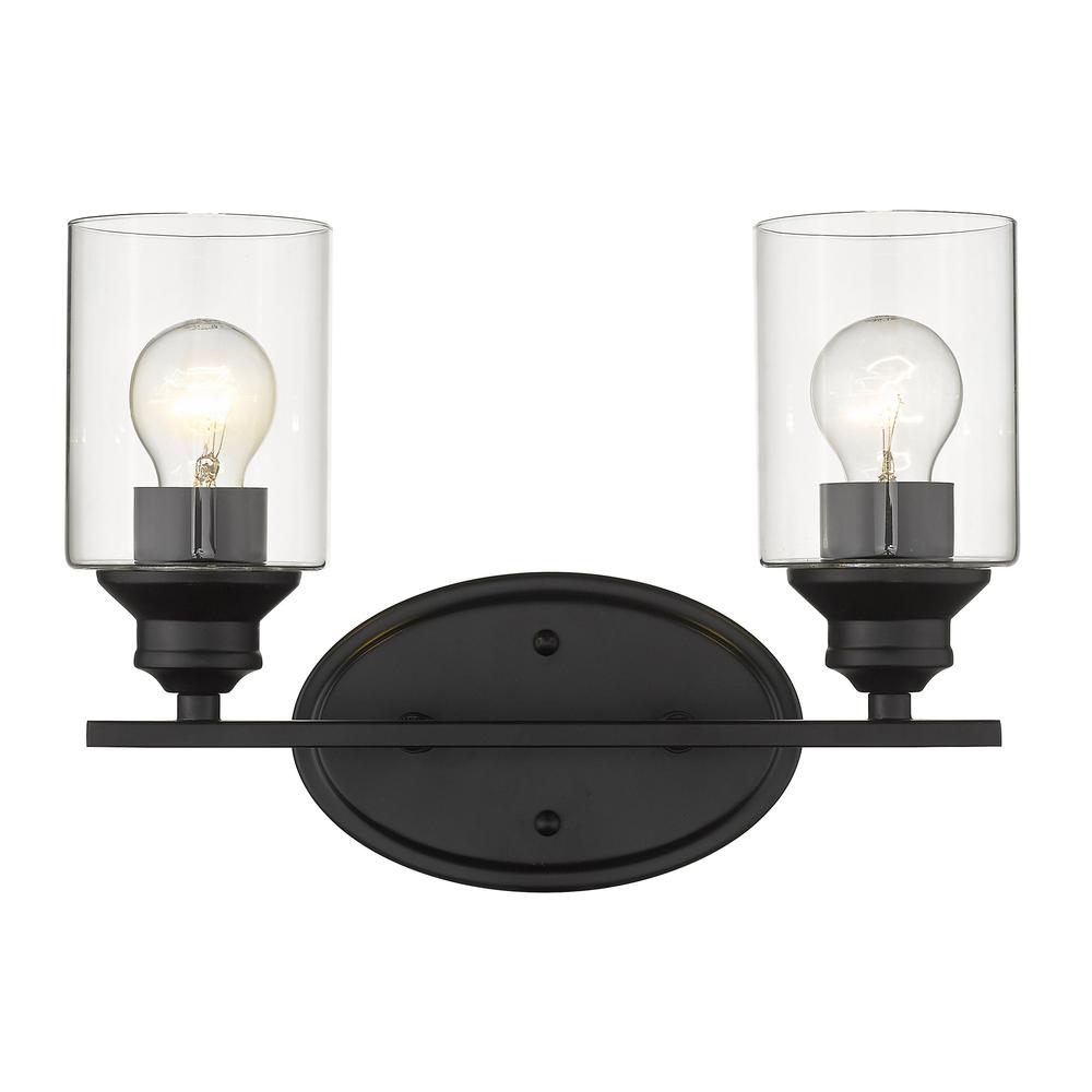 Two Light Matte Black Wall Light with Clear Glass Shade. Picture 4