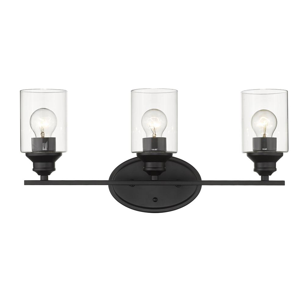 Three Light Matte Black Wall Light with Clear Glass Shade. Picture 4