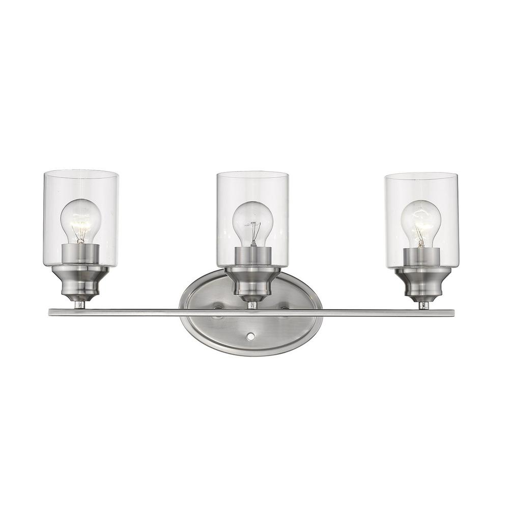 Three Light Silver Wall Light with Clear Glass Shade. Picture 2