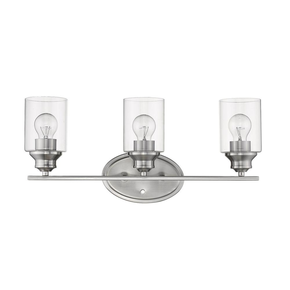 Three Light Silver Wall Light with Clear Glass Shade. Picture 4