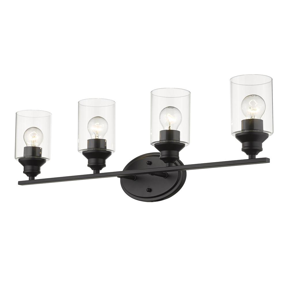 Four Light Matte Black Wall Light with Clear Glass Shade. Picture 2