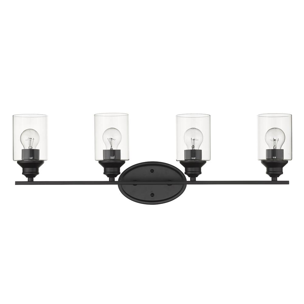 Four Light Matte Black Wall Light with Clear Glass Shade. Picture 3