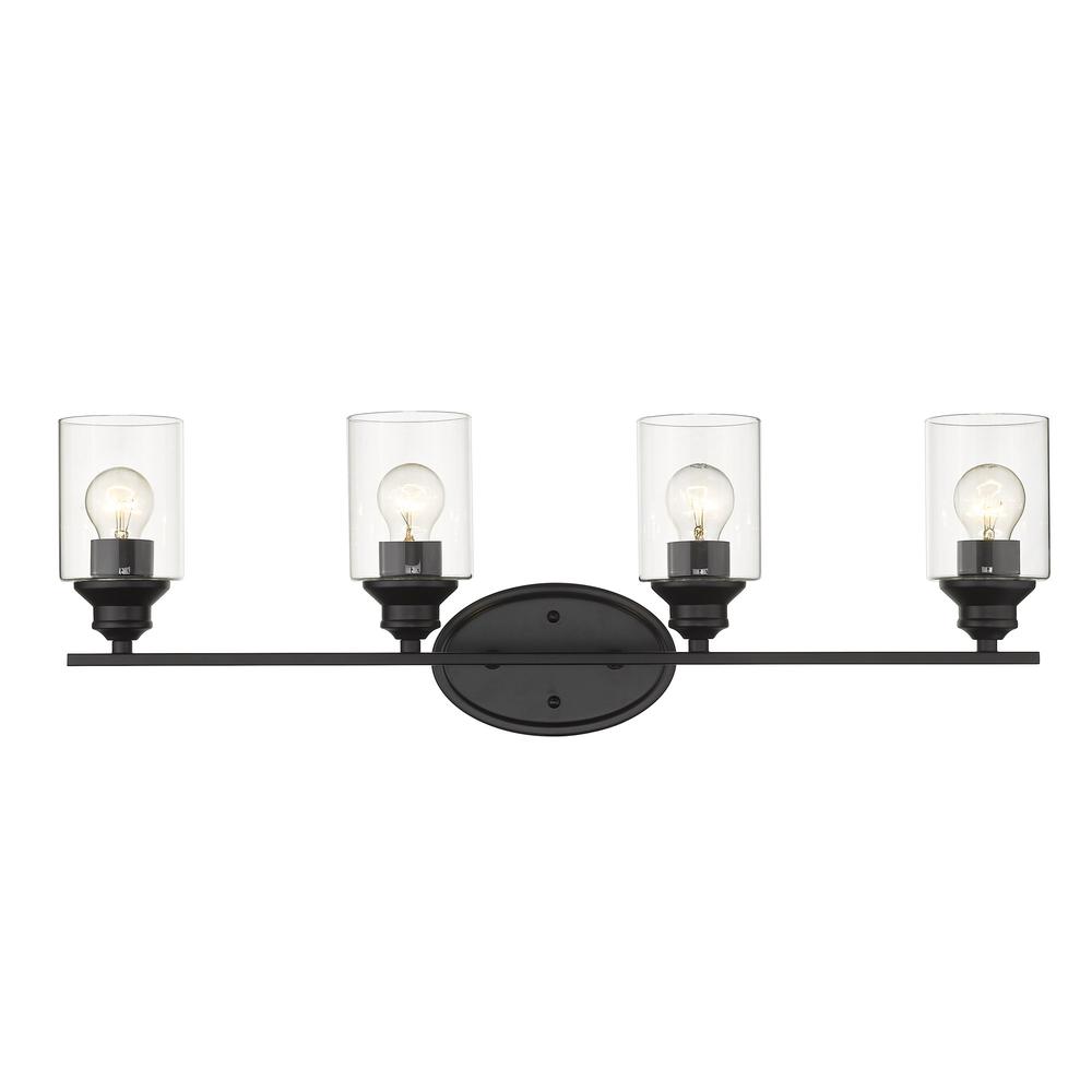 Four Light Matte Black Wall Light with Clear Glass Shade. Picture 4