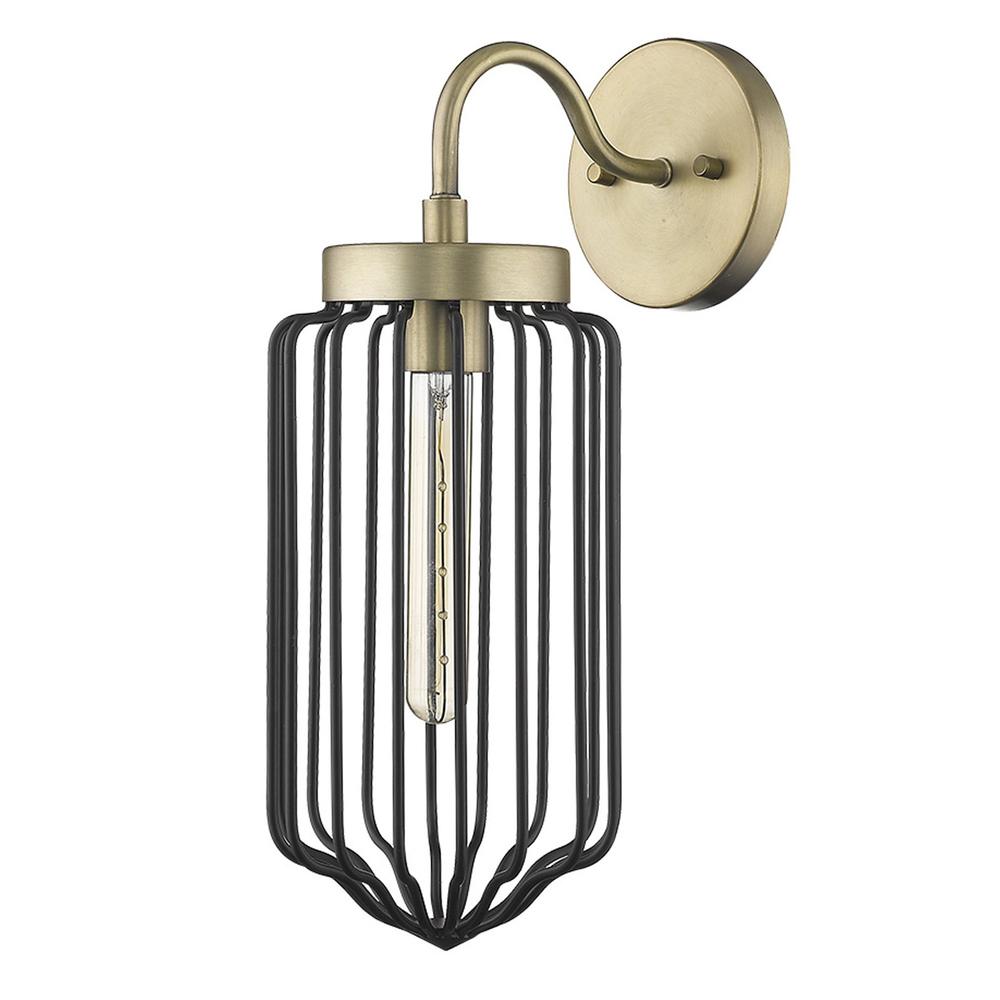 Gold and Black Metal Cage Wall Sconce. Picture 1