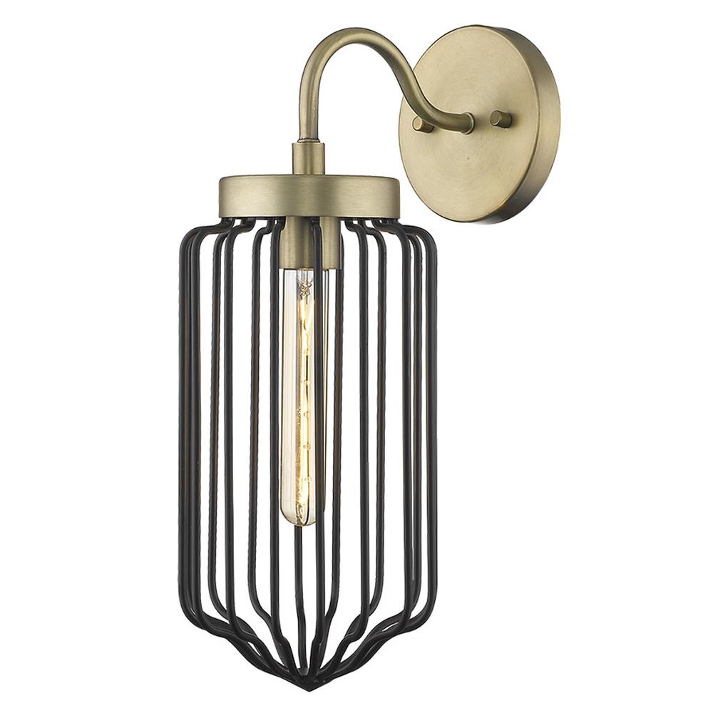 Gold and Black Metal Cage Wall Sconce. Picture 2