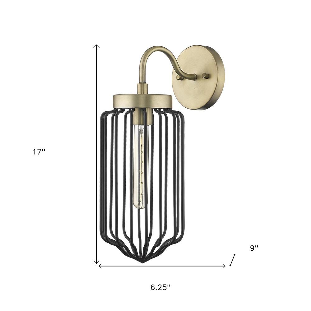 Gold and Black Metal Cage Wall Sconce. Picture 8