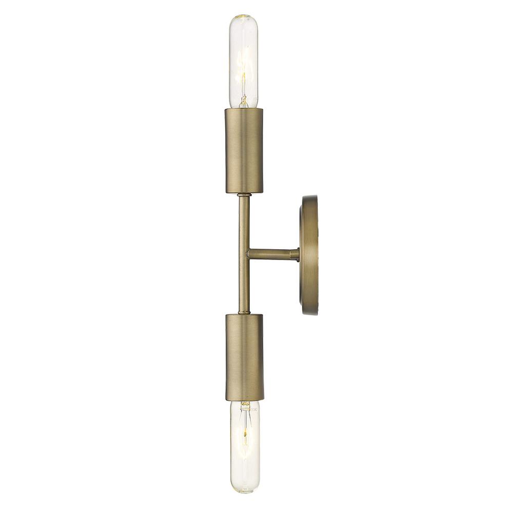 Two Light Dull Gold Narrow Bulb Wall Light. Picture 4