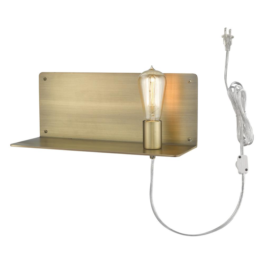Dull Gold Shelf Wall Light. Picture 1