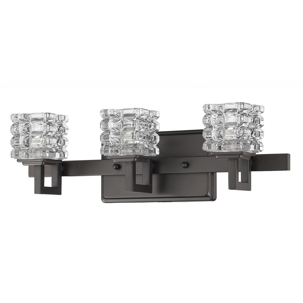 Coralie 3-Light Oil-Rubbed Bronze Sconce With Pressed Crystal Shades. Picture 1