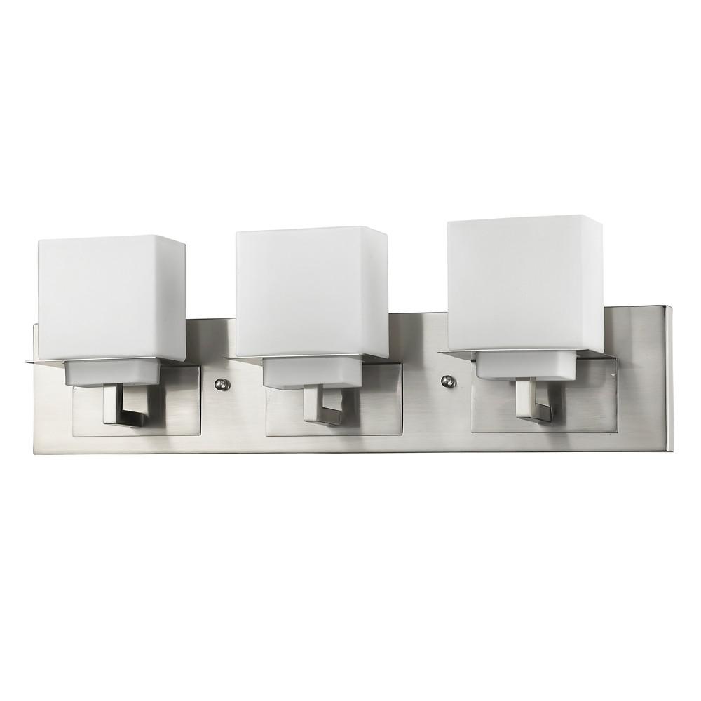Rampart 3-Light Satin Nickel Vanity Light With Etched Glass Shades. Picture 1