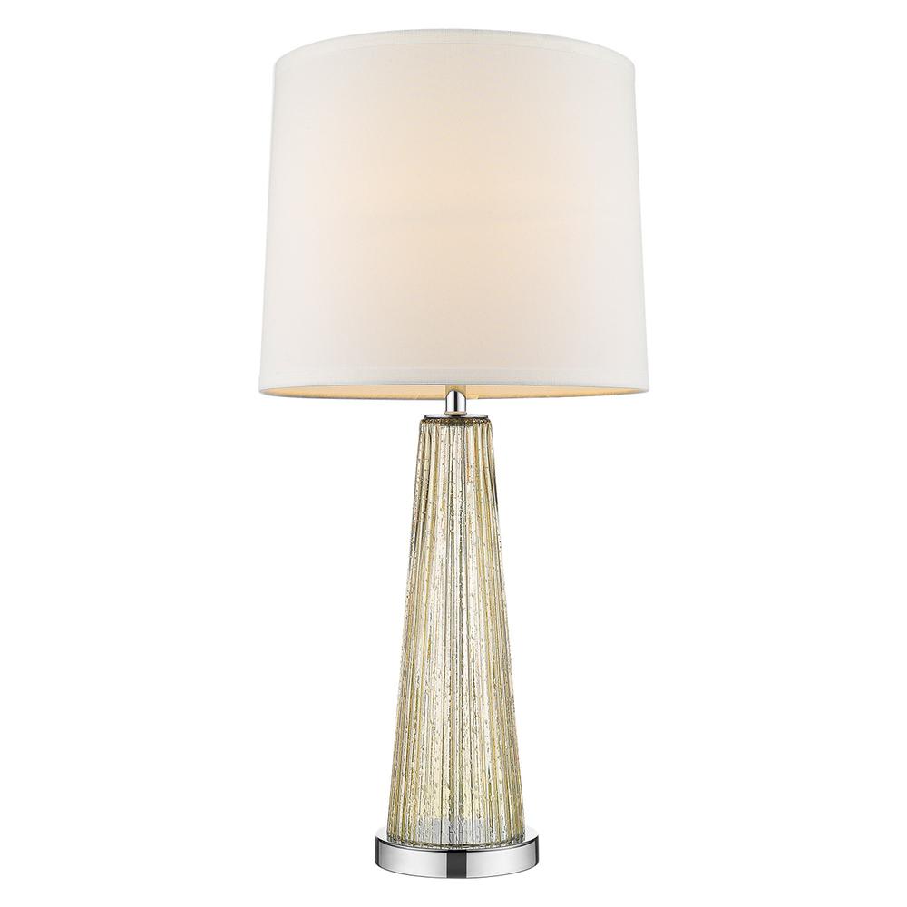 29" Silver Metal Table Lamp With White Empire Shade. Picture 1
