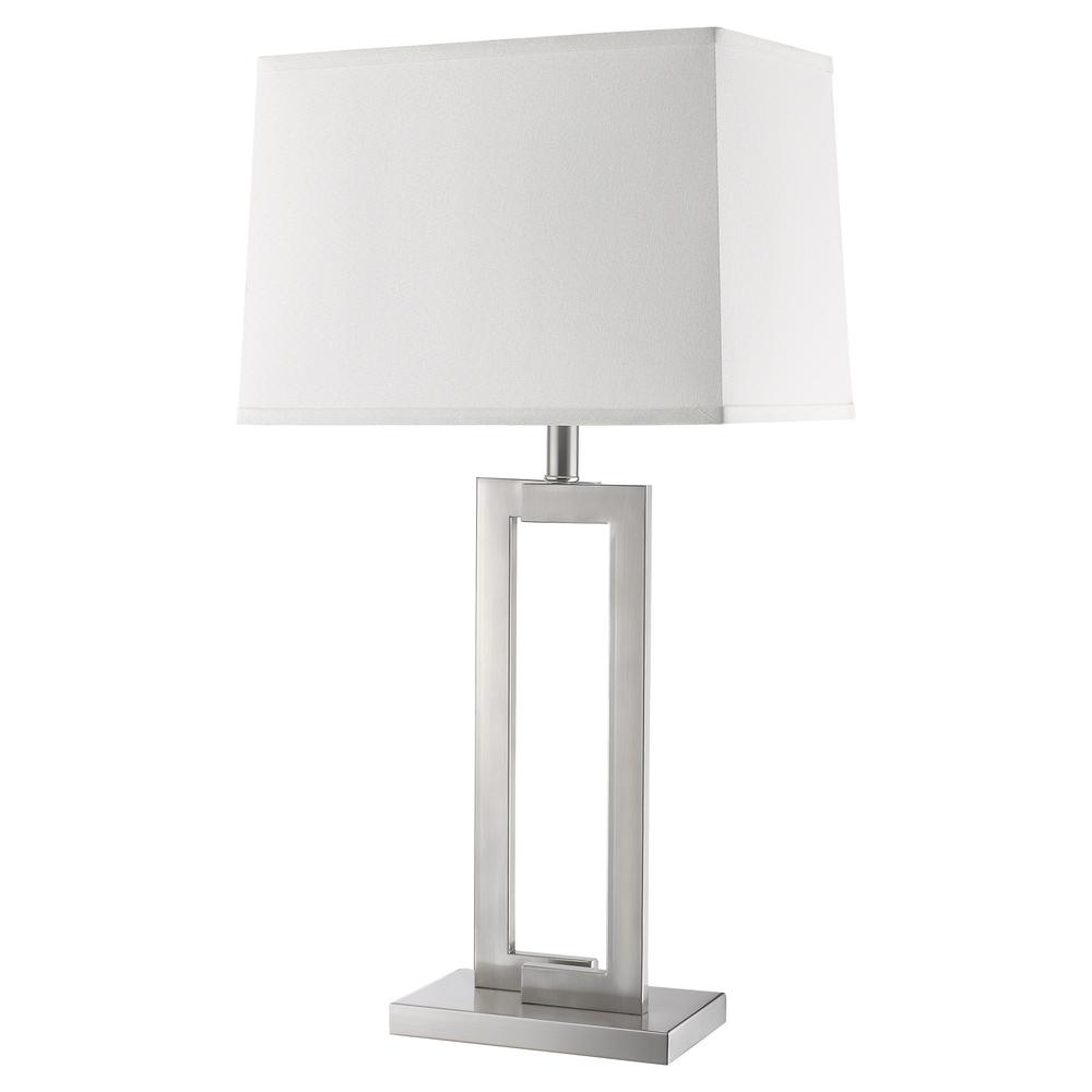 30" Silver Metal Table Lamp With White Rectangular Shade. Picture 1