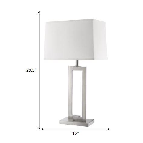 30" Silver Metal Table Lamp With White Rectangular Shade. Picture 5