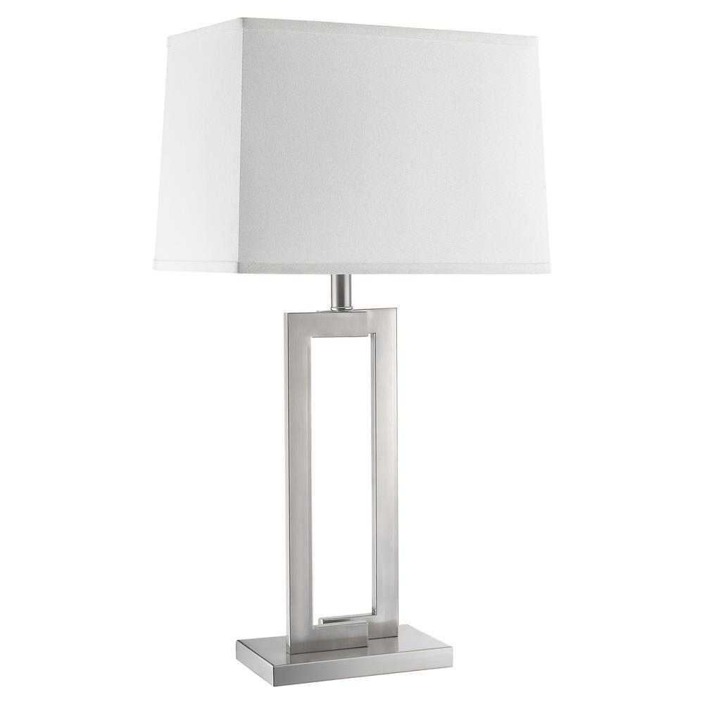 30" Silver Metal Table Lamp With White Rectangular Shade. Picture 2